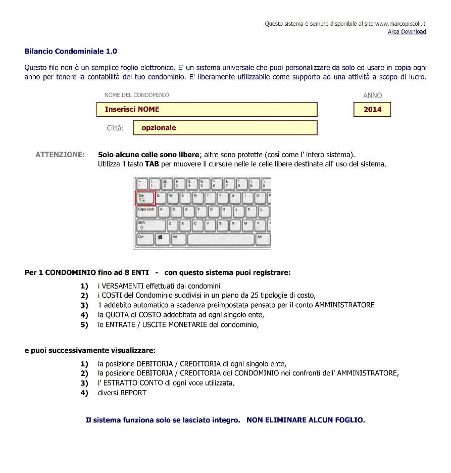 FOGLIO EXCEL CONDOMINIO AMMINISTRATORE SCARICARE